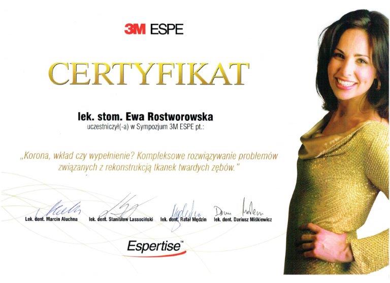 Certyfikat - lek. stom. Ewa Rostworowska