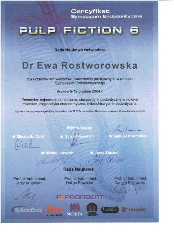 Certyfikat - lek. stom. Ewa Rostworowska