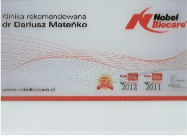 Certyfikat - lek. stom. Dariusz Mateńko