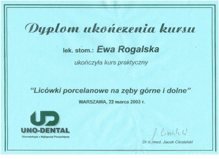 Certyfikat - lek. stom. Ewa Rogalska