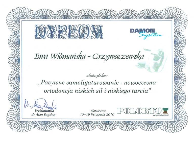 Certyfikat - lek. stom. Anna Widmańska–Grzywaczewska